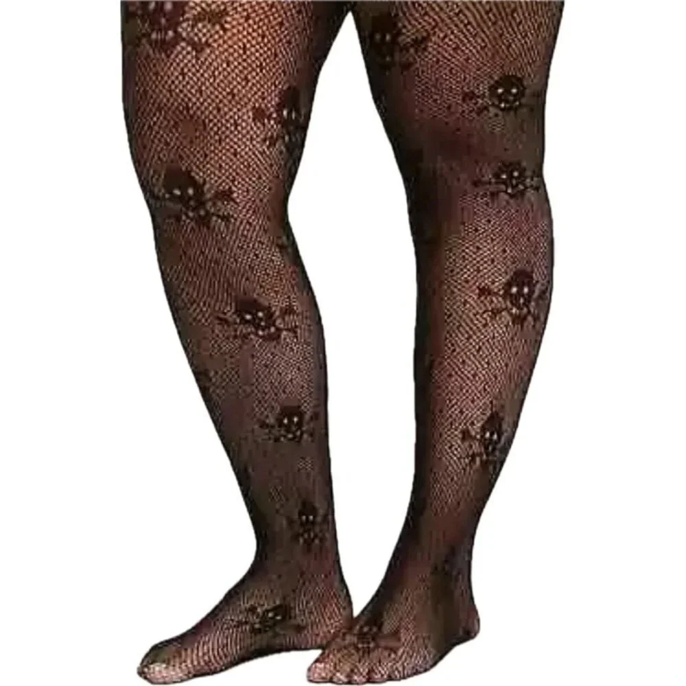 Torrid Med/Large Halloween Black Fishnet Skull Graphic Stretch Tights